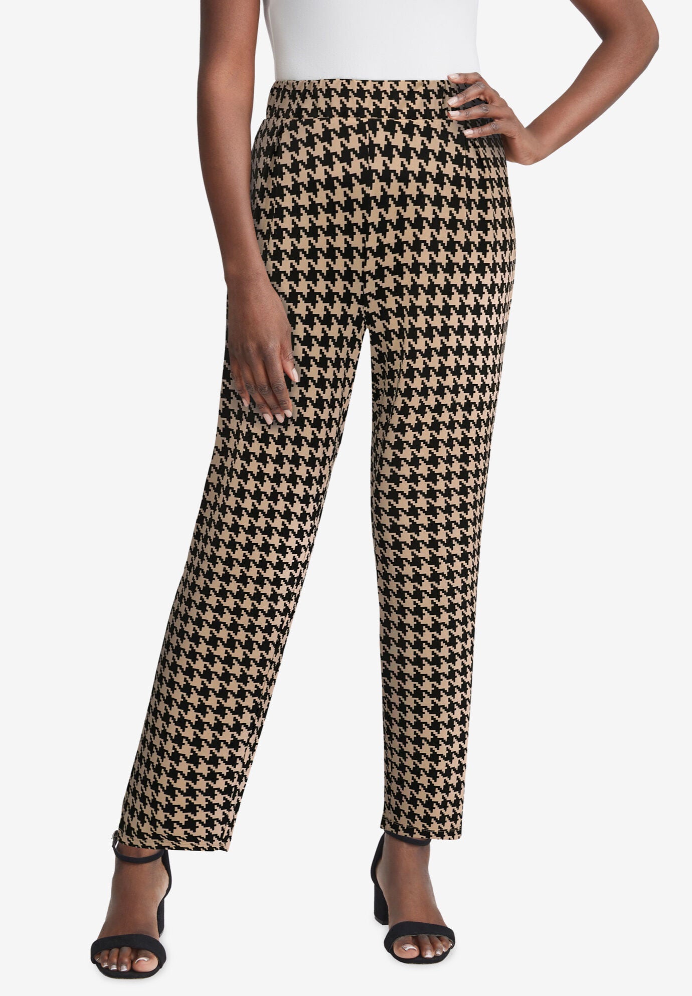 Stretch Knit Straight Leg Pant, BLACK NEW KHAKI HOUNDSTOOTH, hi-res image number 0