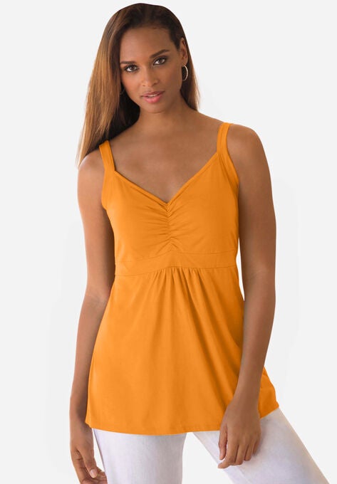 Shirred Tank, BRIGHT MELON, hi-res image number null