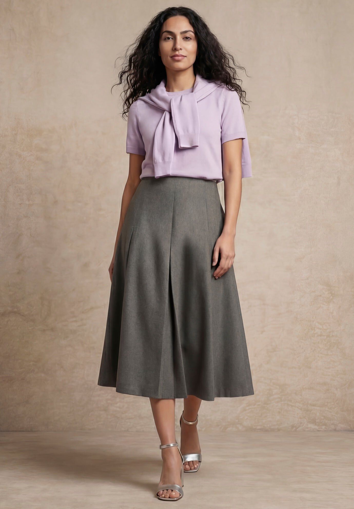 Pleated A-Line Skirt, CHARCOAL, hi-res image number 0