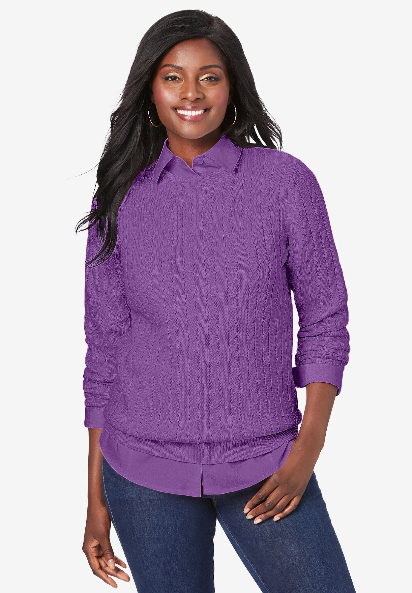 Cable Crewneck Sweater Woman Within
