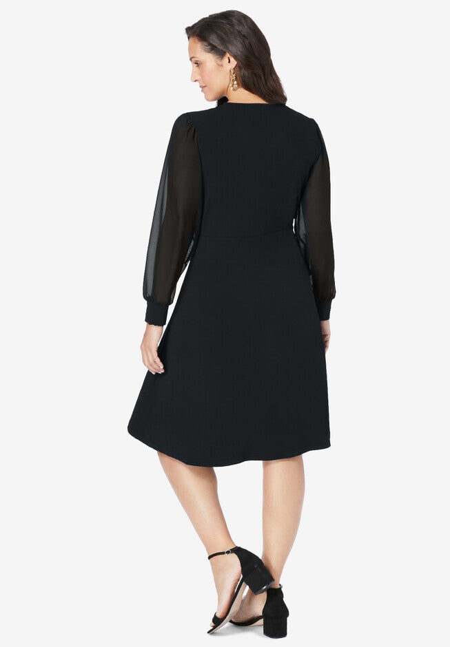 V-Neck Illusion Sleeve Dress, , on-hover image number null