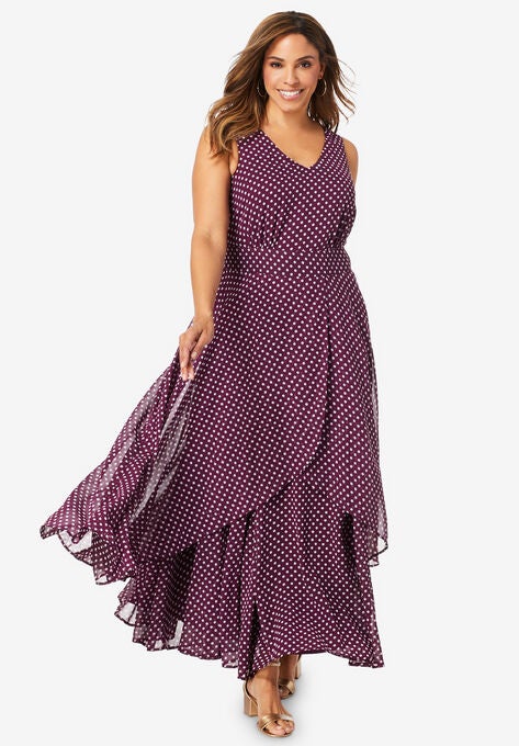 Flyaway Maxi Dress, DARK BERRY POLKA DOT, hi-res image number null