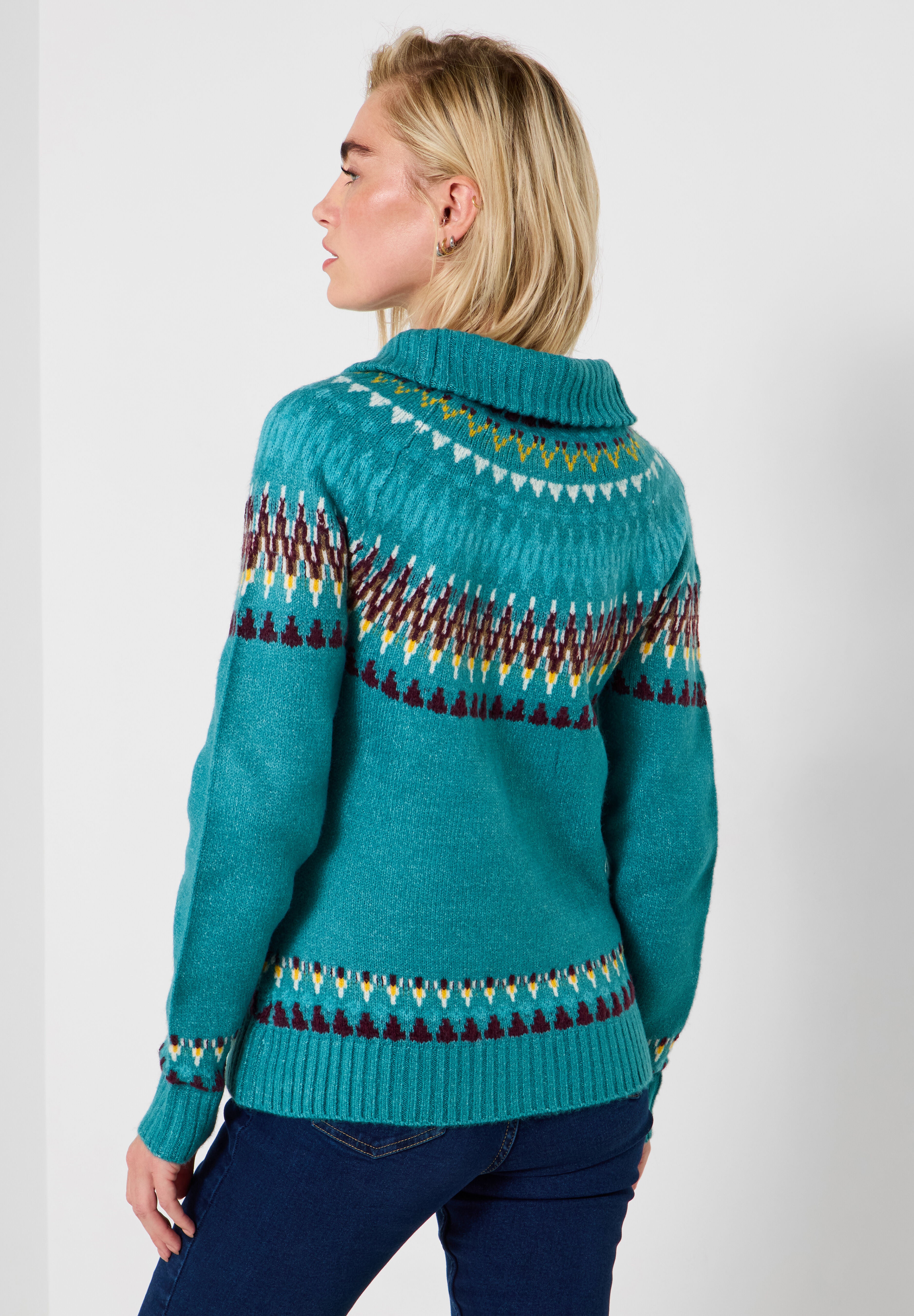 Fair Isle Quarter Zip Sweater, TEAL FAIRISLE, alternate image number 3