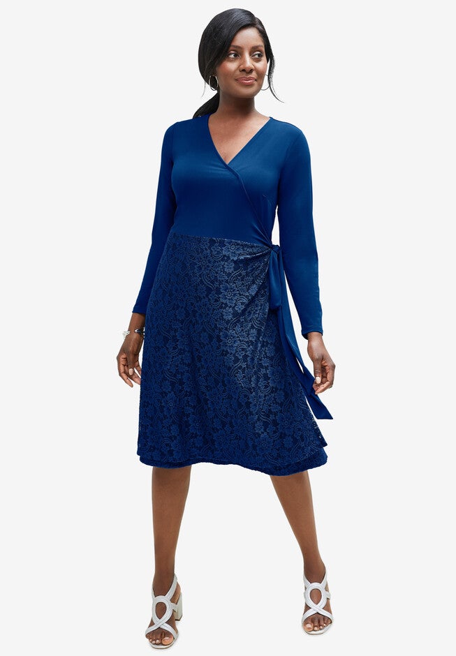 Long Sleeve Wrap Dress, EVENING BLUE, hi-res image number null