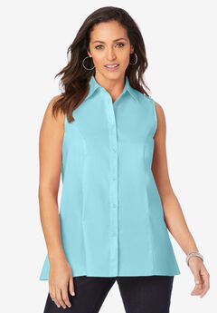 Stretch Cotton Poplin Sleeveless Shirt