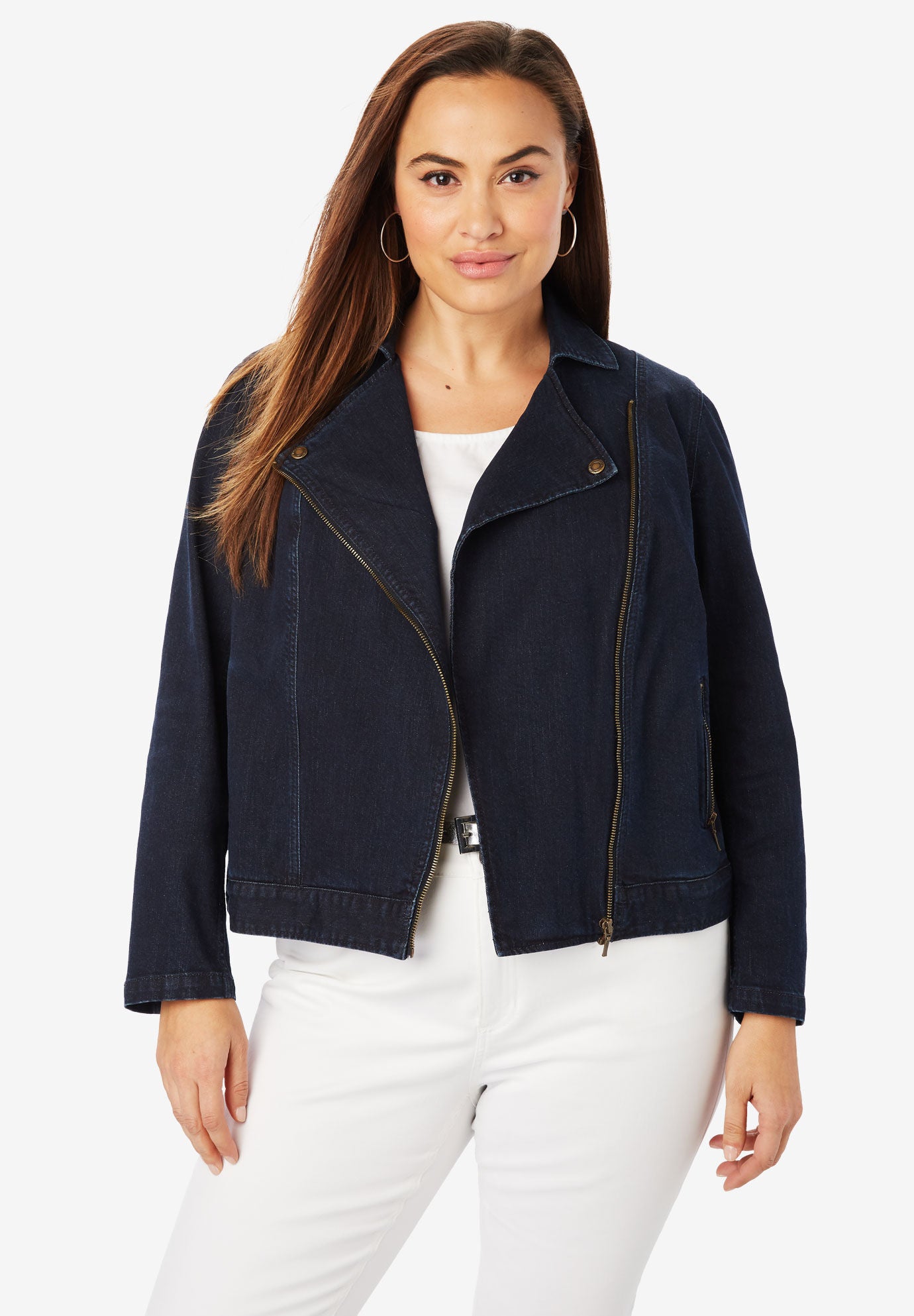 plus size denim moto jacket