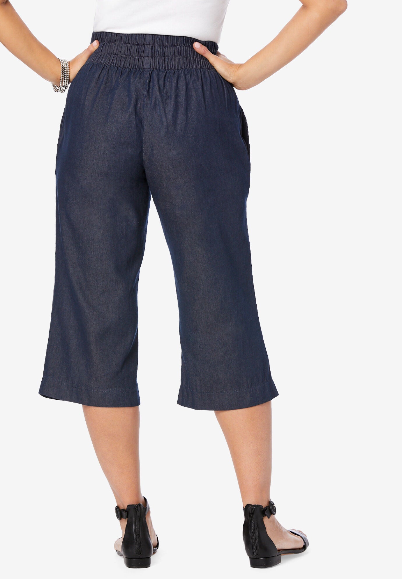 Wide Leg Crop Chambray Pants