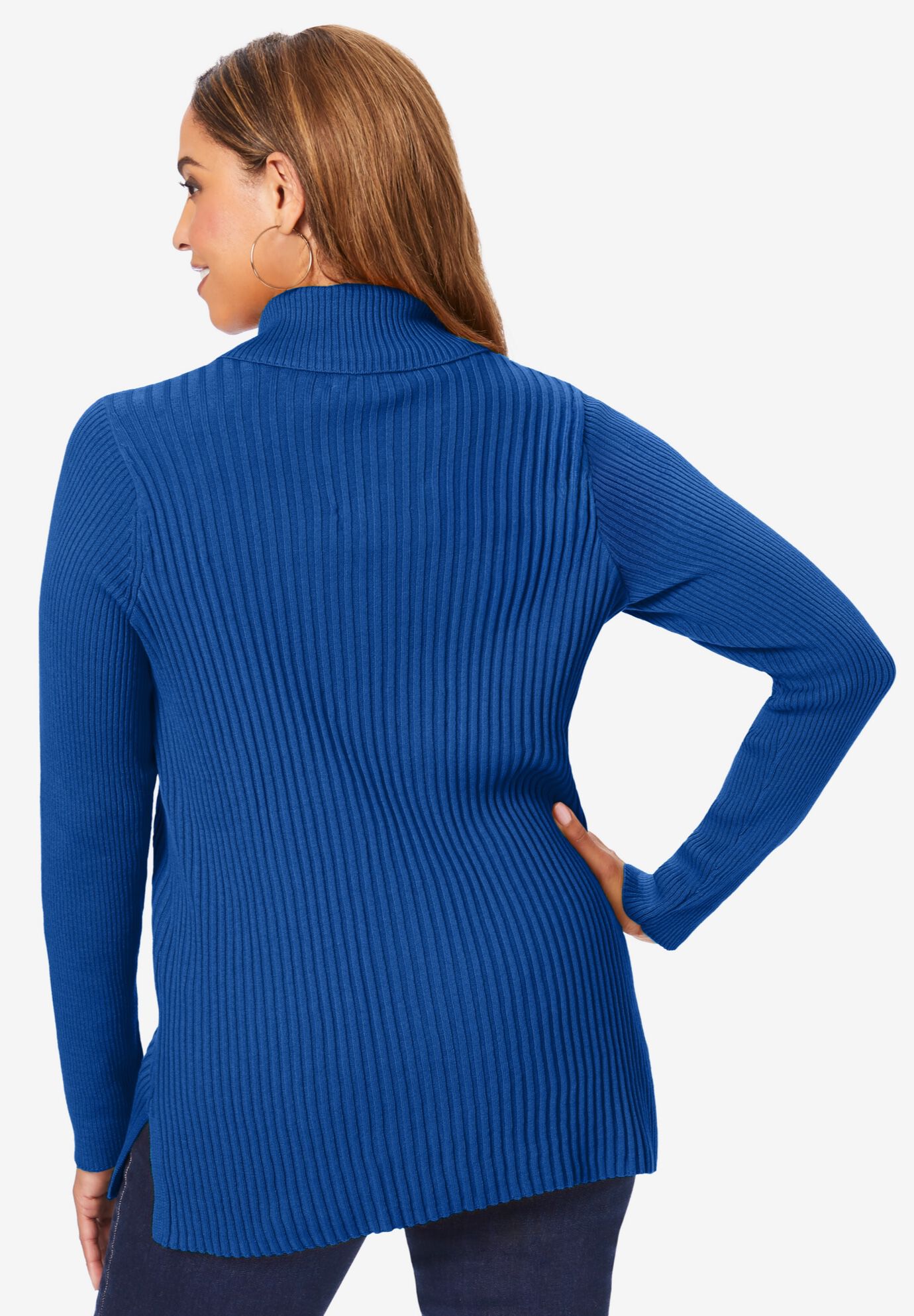 Ribbed Collar Sweater, DARK SAPPHIRE, on-hover image number 1