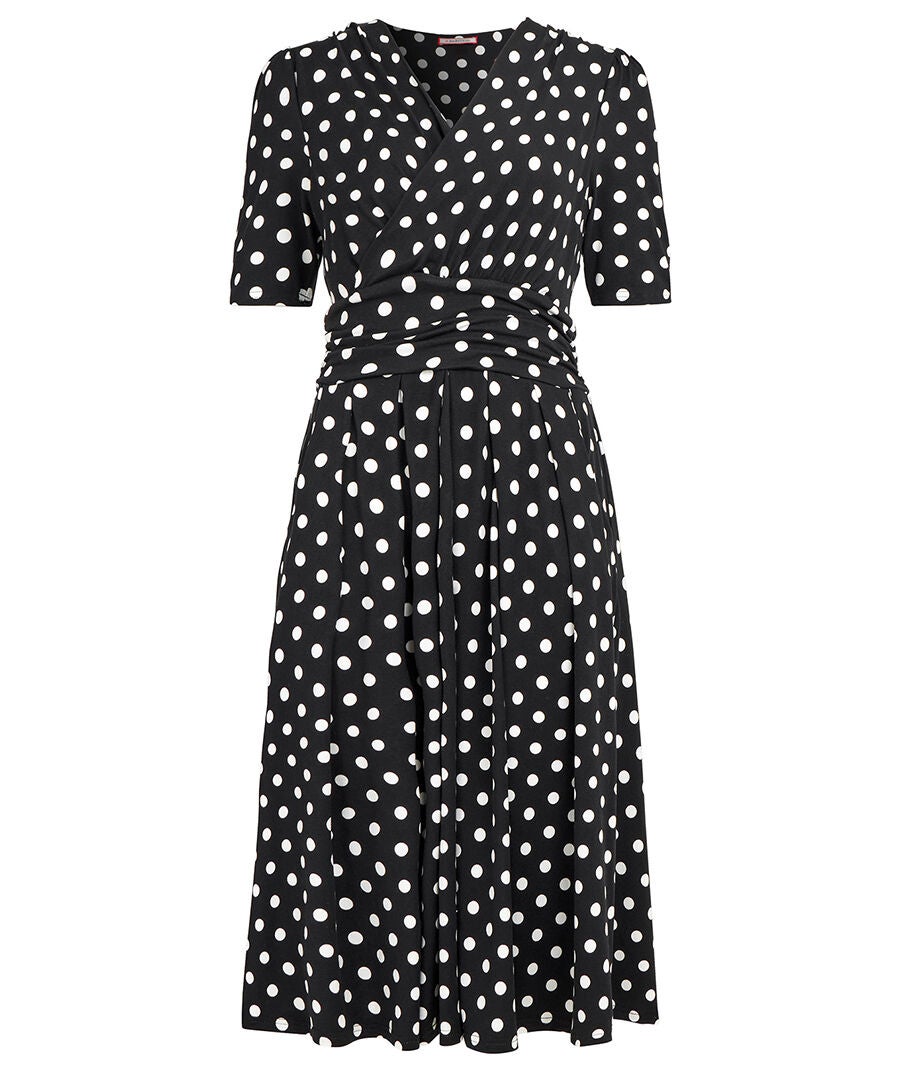 Stretch Knit Wrap Midi Dress, WHITE POLKA DOT, alternate image number 3