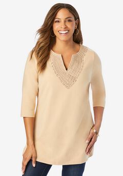 Stretch Cotton Notch Neck Tunic