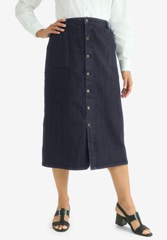 True Fit Button-Front Midi Skirt