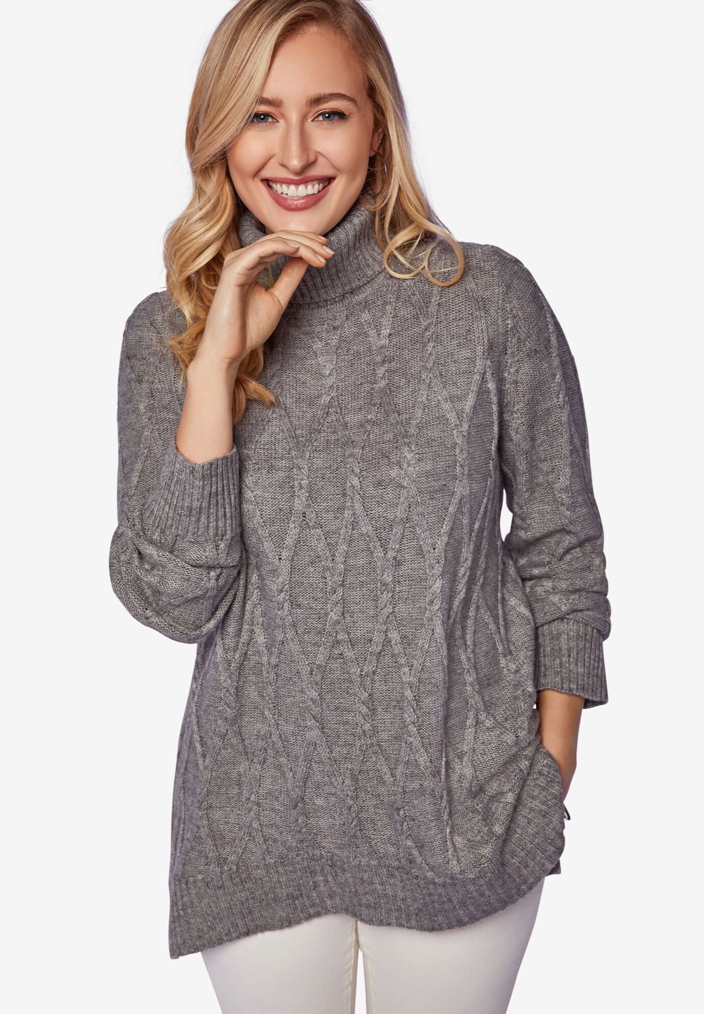 Cable Turtleneck Sweater Knitwear Essential Medium Heather Grey