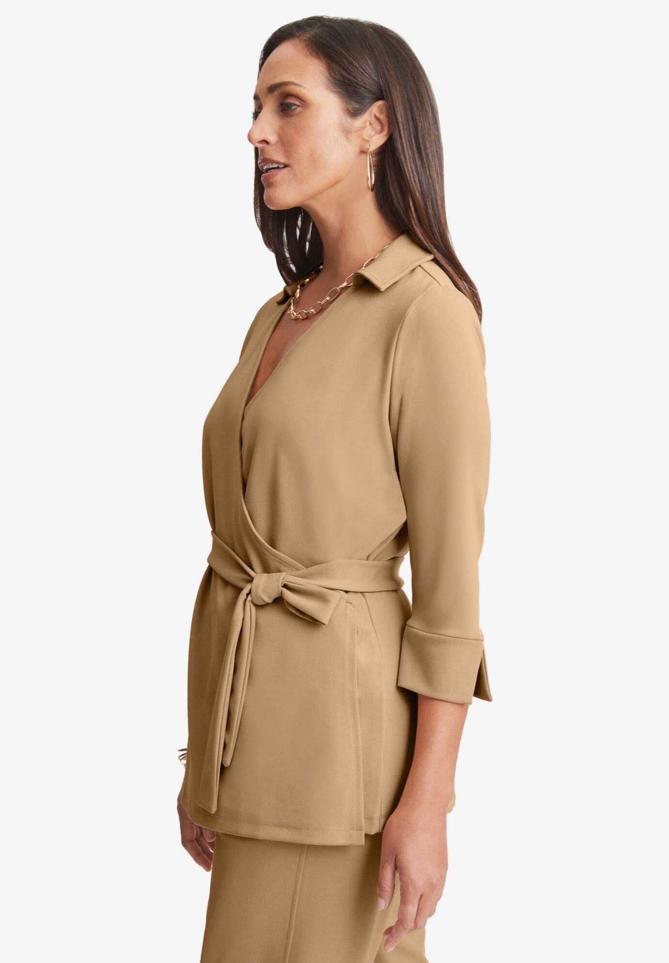 Stretch Knit Crepe Wrap Top, , alternate image number 2