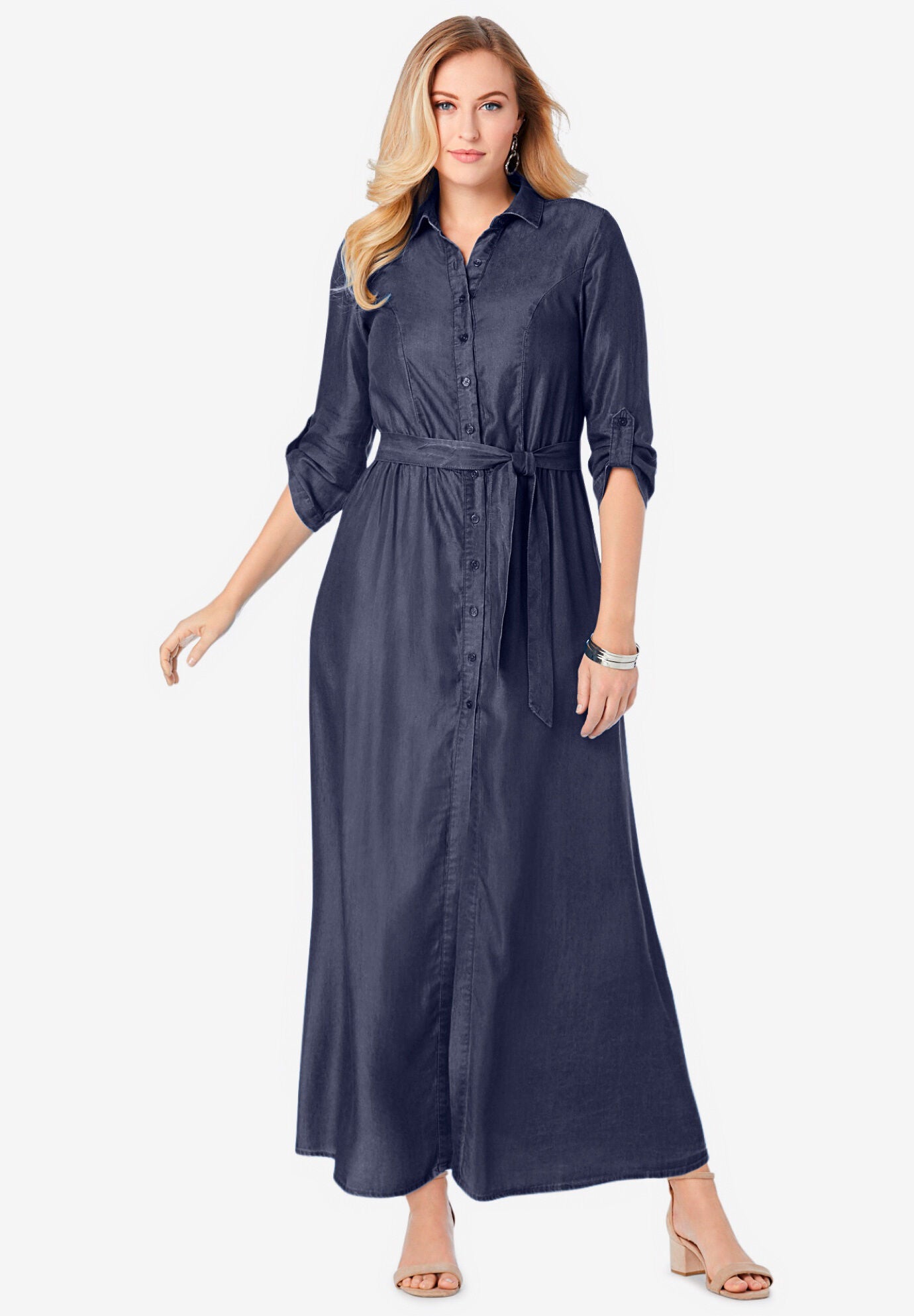 Lightweight denim maxi sales dress