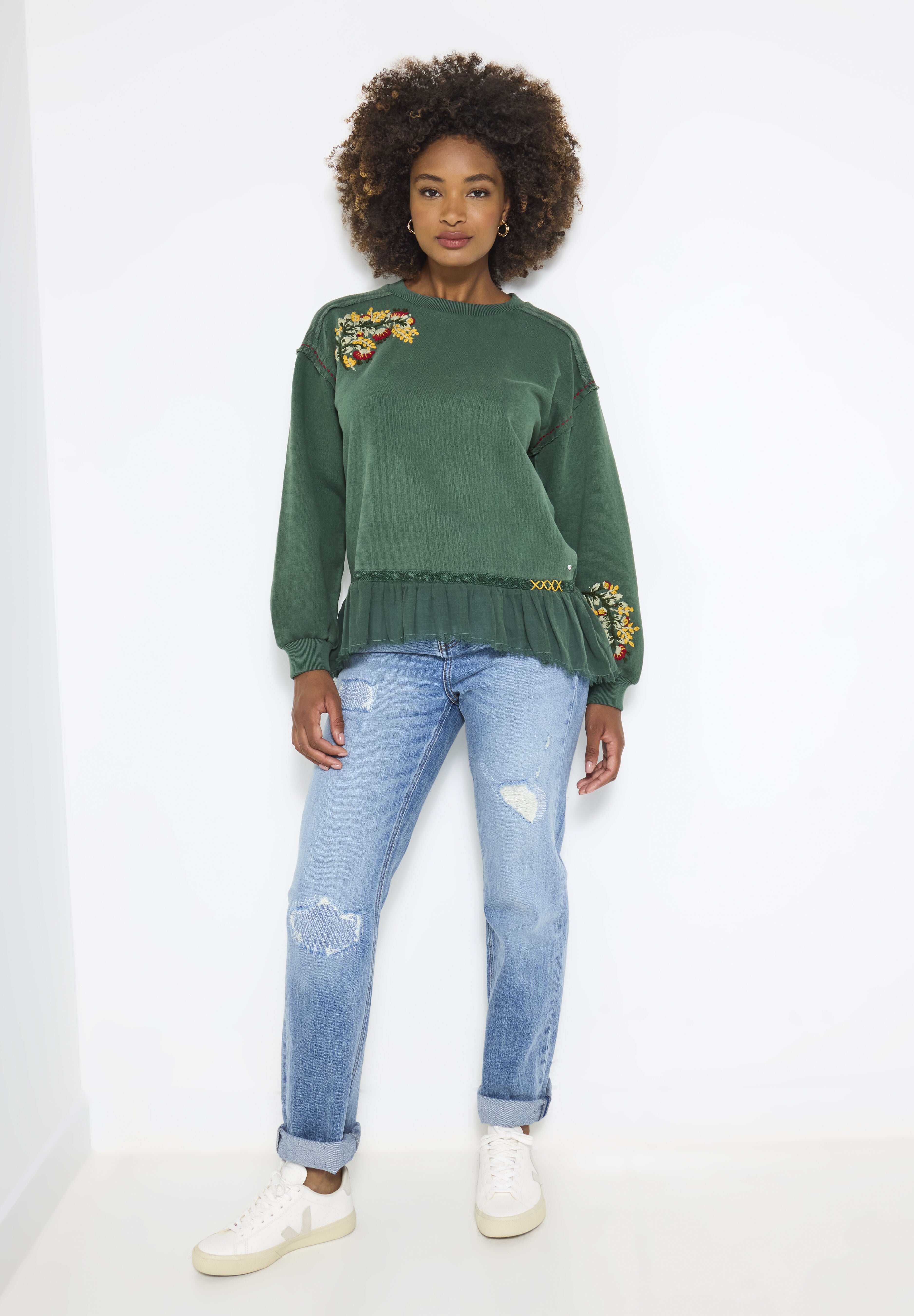 Peplum Blouse, GREEN GARDEN EMBROIDERY, alternate image number 3