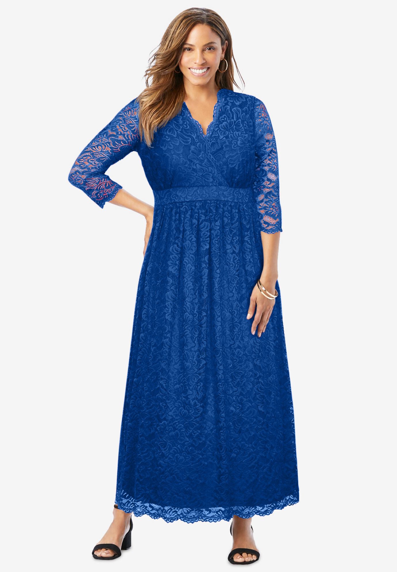 Elegant Stretch Lace Maxi Dress, Dark Sapphire | Woman Within