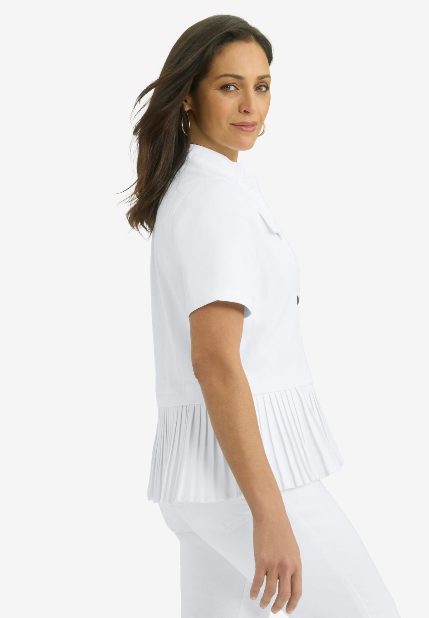 Pleated Denim Jacket, WHITE, alternate image number 1