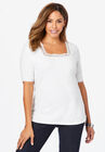 Square Neck Crochet Tee, WHITE, hi-res image number null