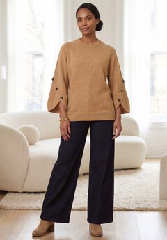Button-Cuff Bell-Sleeve Sweater
