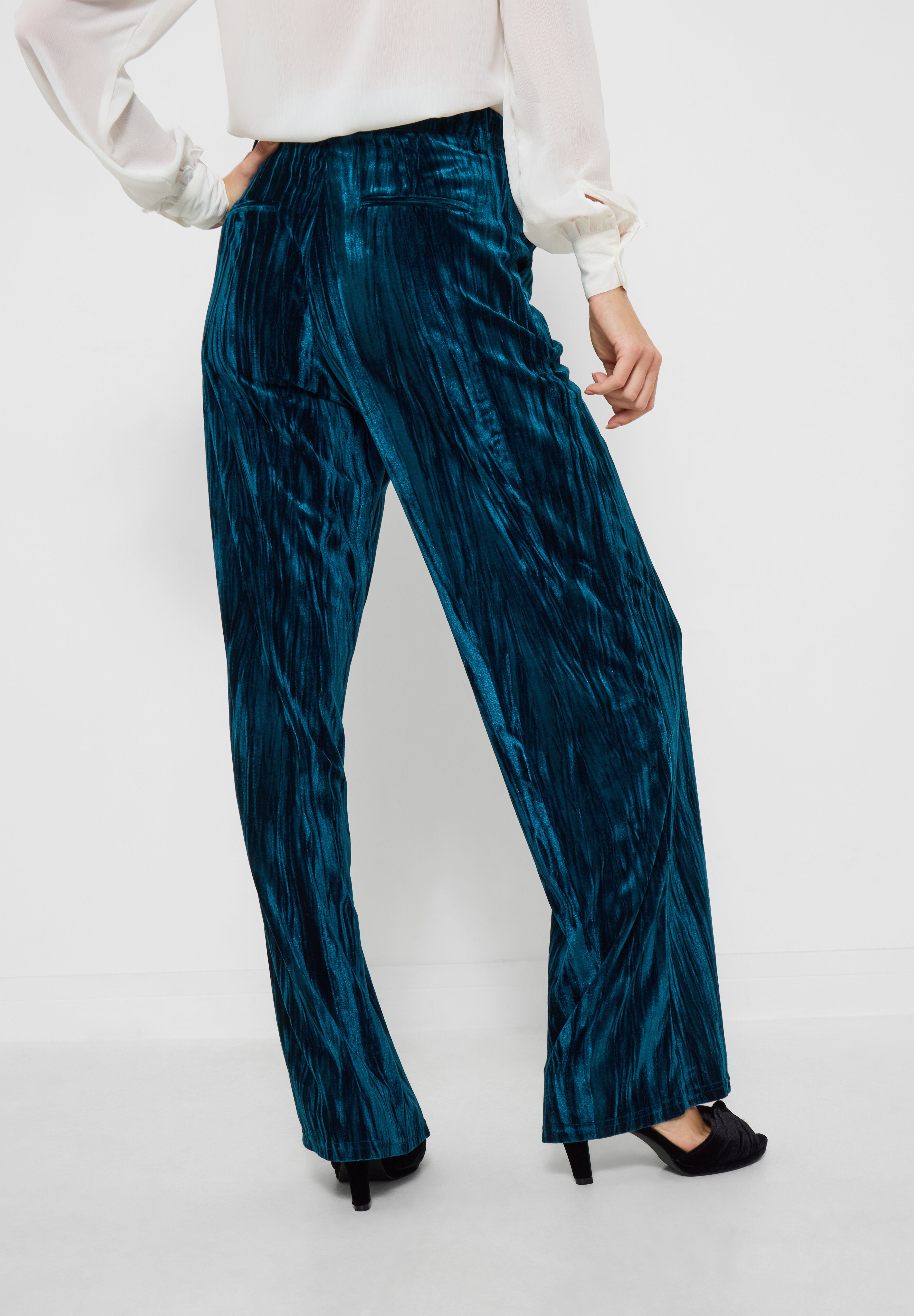 Crinkle Velvet Trouser, TEAL, alternate image number 3
