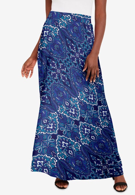 Everyday Knit Maxi Skirt, BLUE BIAS MEDALLION, hi-res image number null