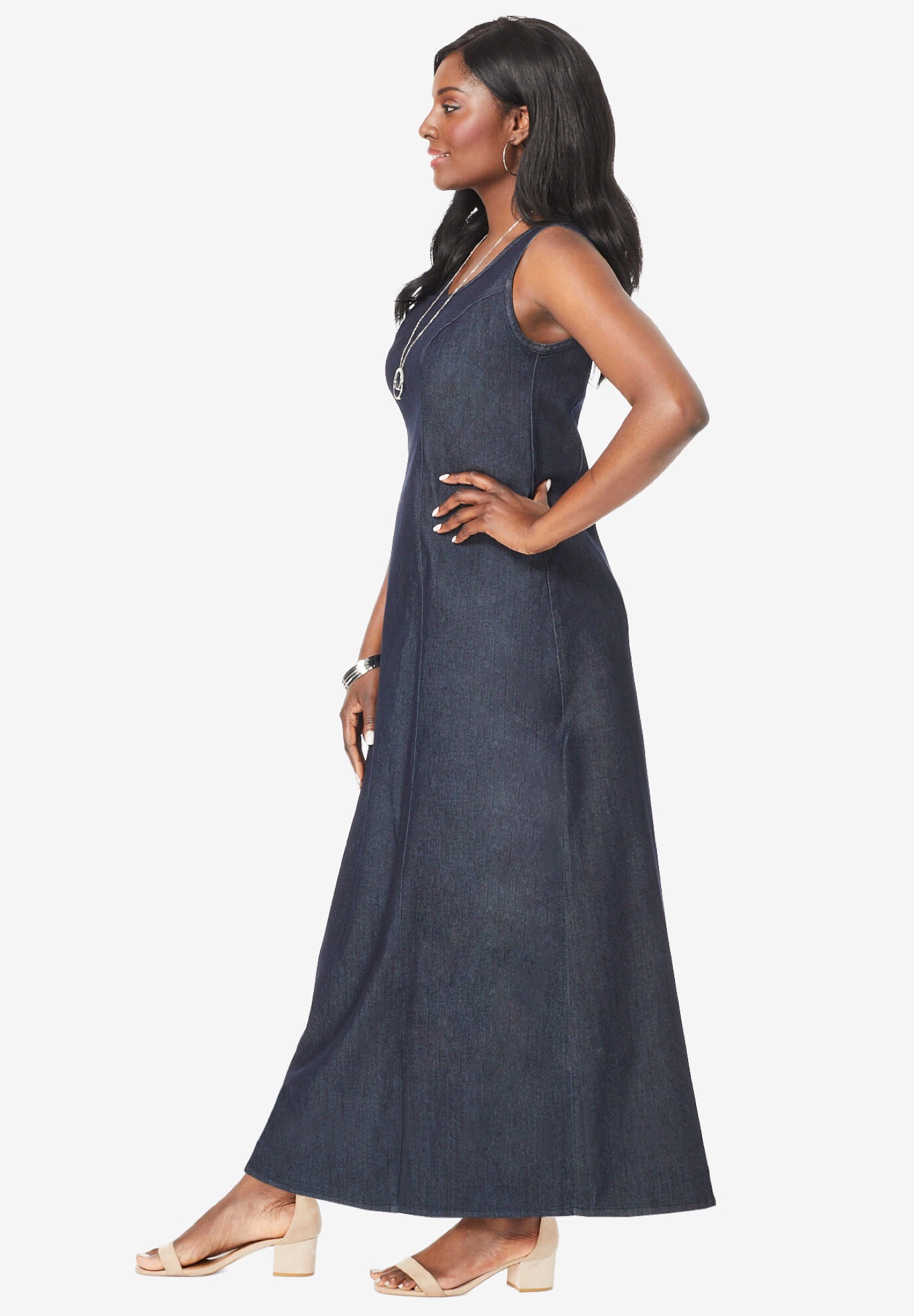 woman within denim dress