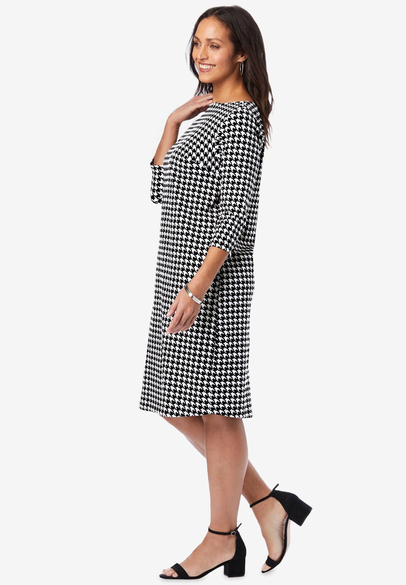Stretch Cotton Boatneck Shift Dress, , alternate image number 2