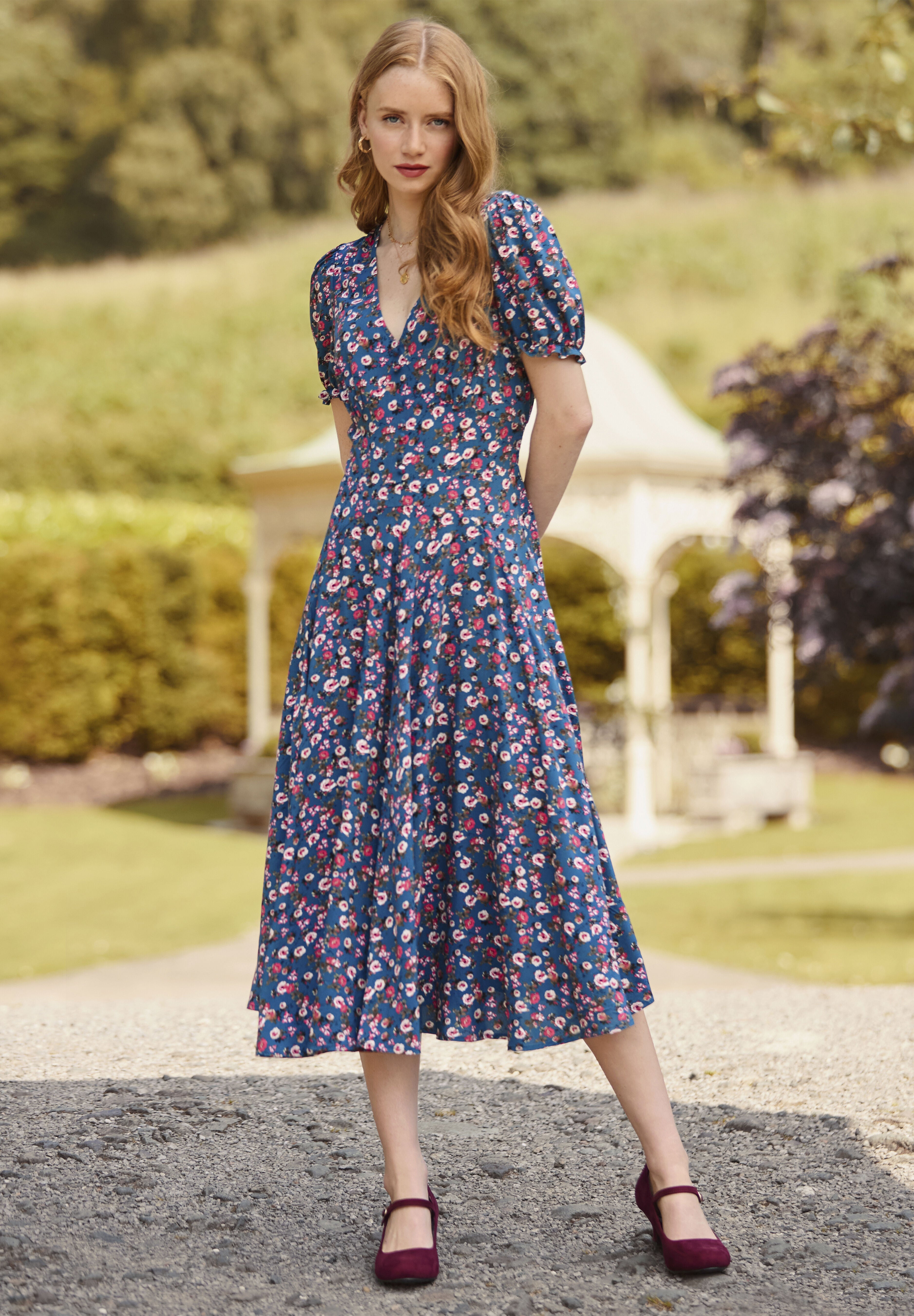 Short Sleeve Tea Dress, DUSTY DITSY ROSE, hi-res image number 0