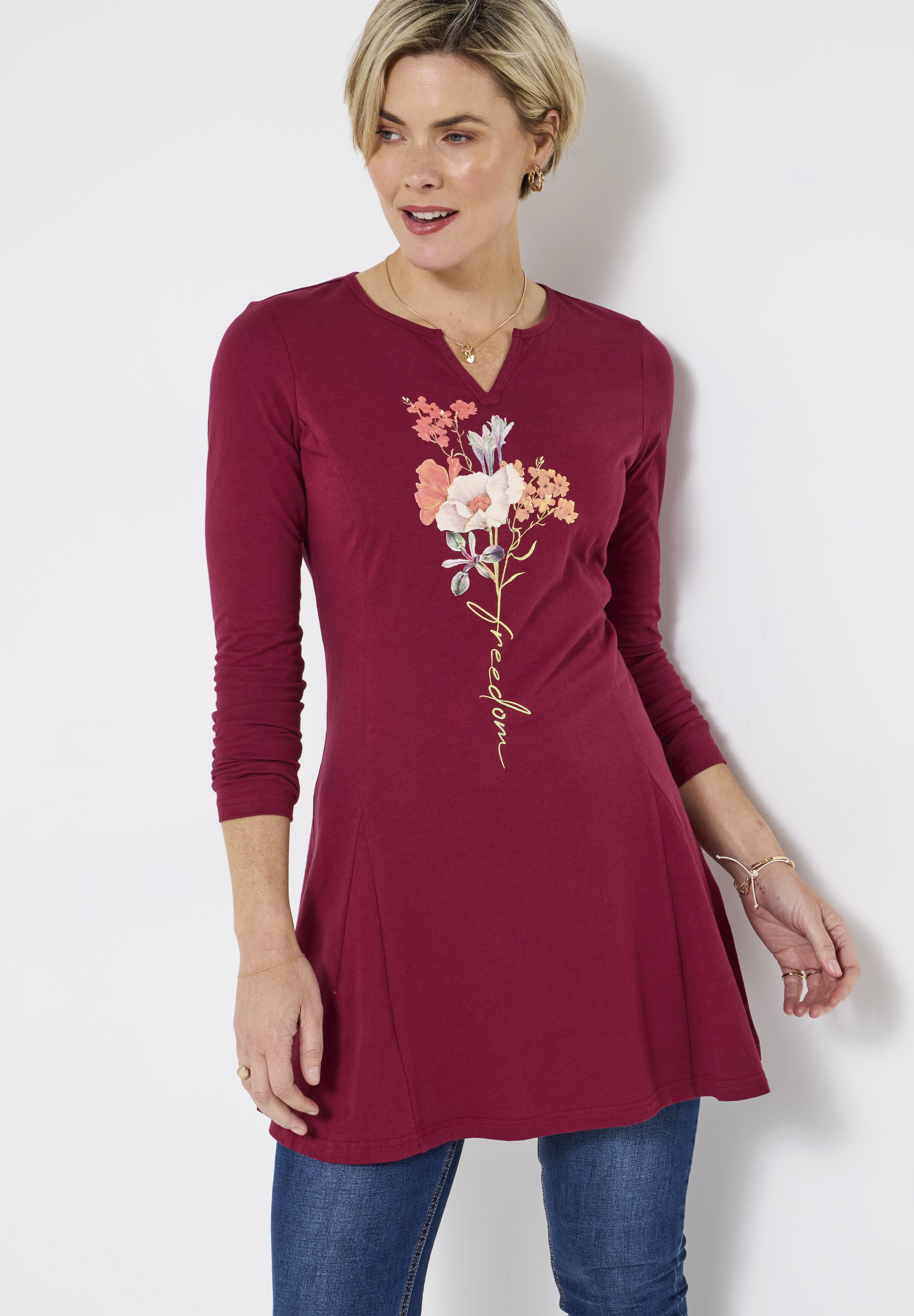 Stretch Knit Pleat Tunic, FREEDOM FLOWER, hi-res image number 0