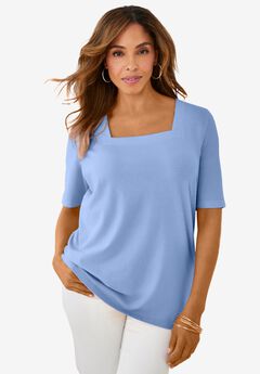Stretch Cotton Square Neck Tee