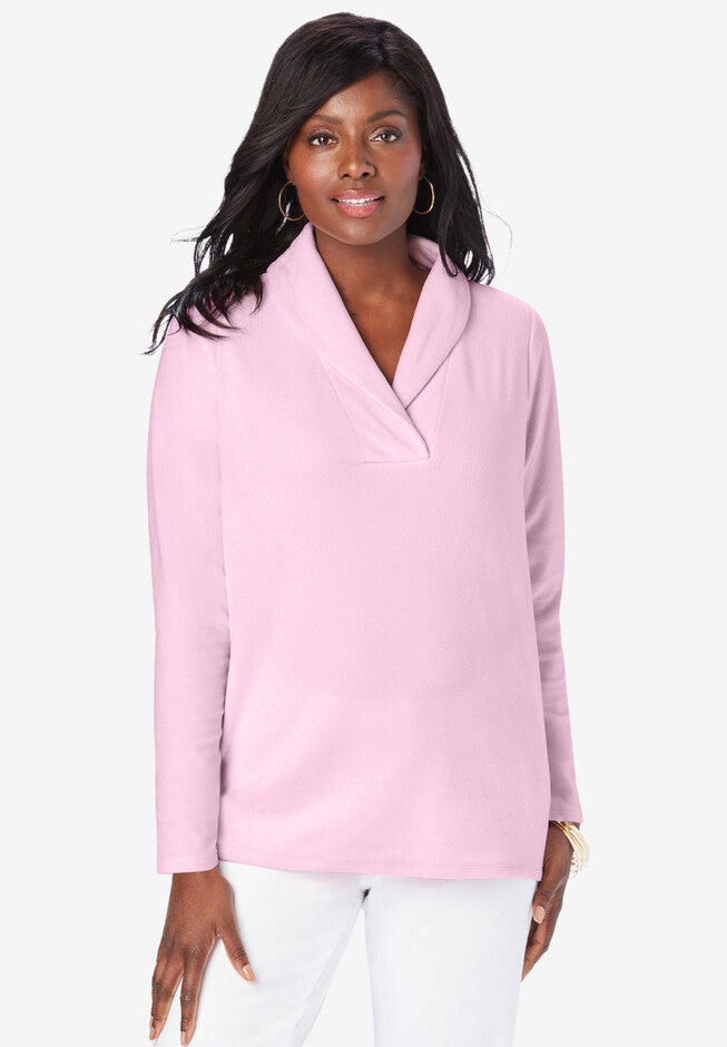 Shawl Collar Micro Fleece Top, PINK, hi-res image number null
