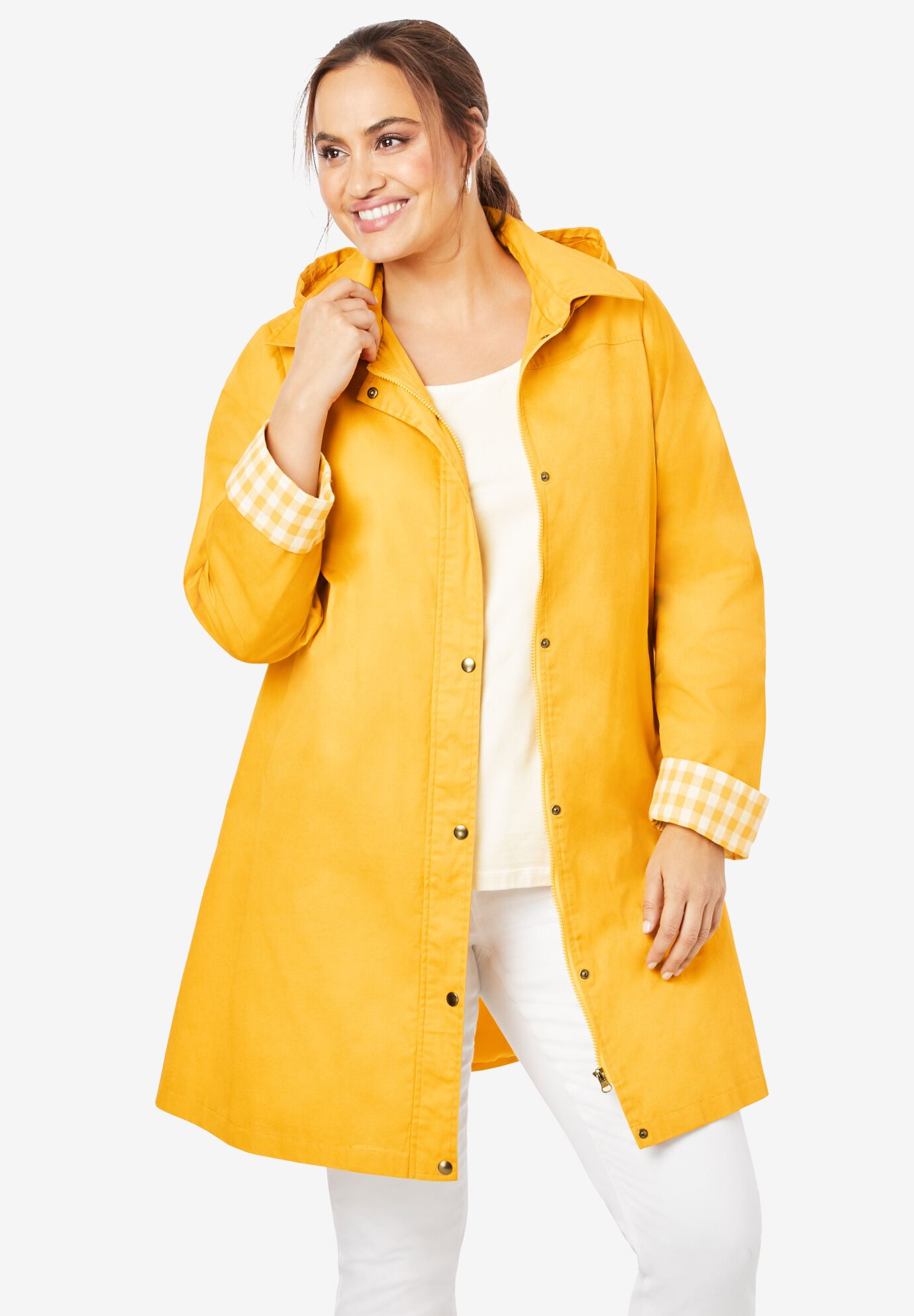 Woman Within Womens Plus Size Raincoat in New Short Length with Fun Dot Trim