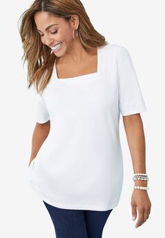 Stretch Cotton Square Neck Tee