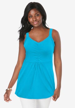 Stretch Cotton Shirred Tank