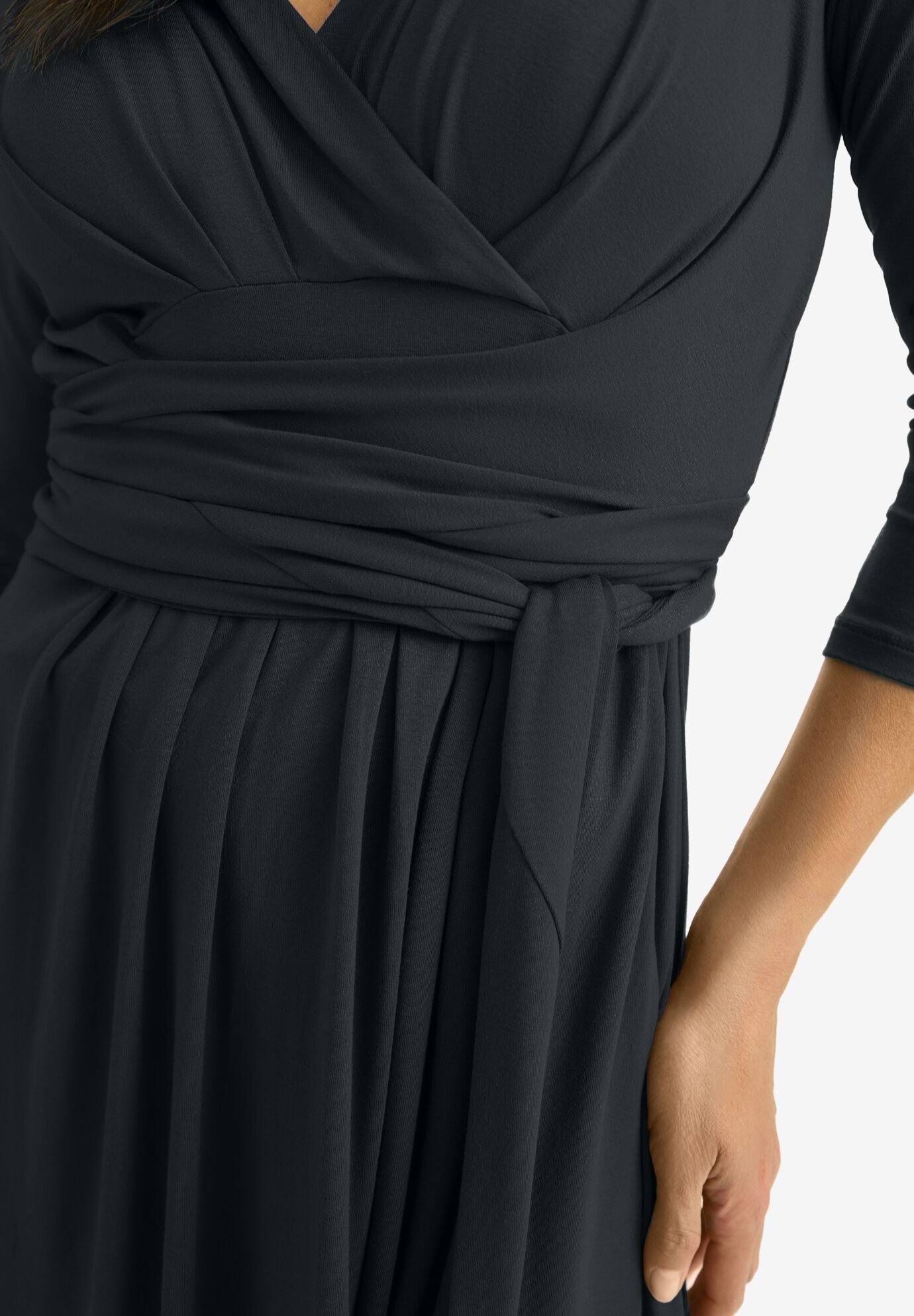 Sweetheart Wrap Midi Dress, BLACK, alternate image number 3