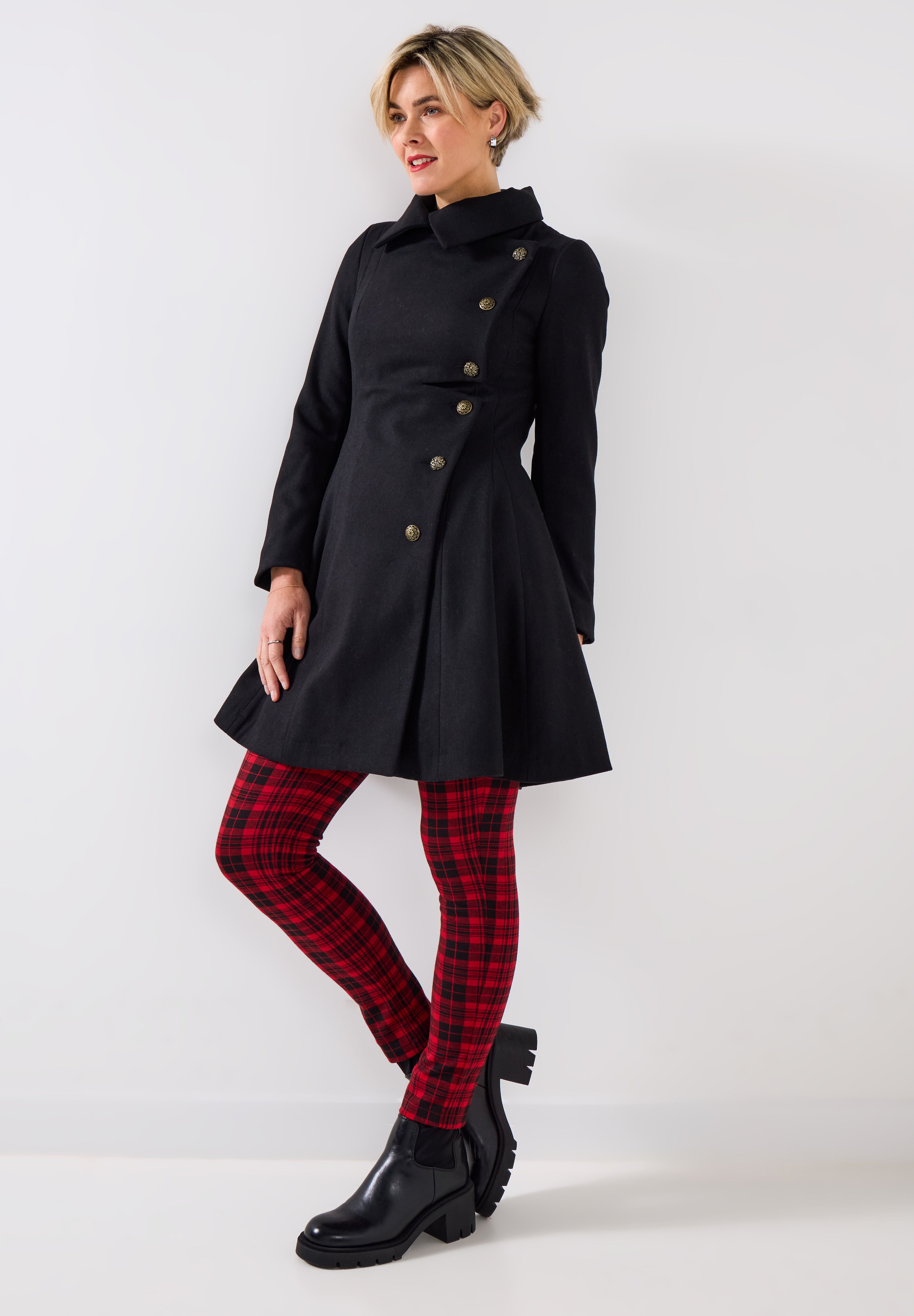 Asymmetrical Wool Blend A-Line Coat, BLACK, hi-res image number 0