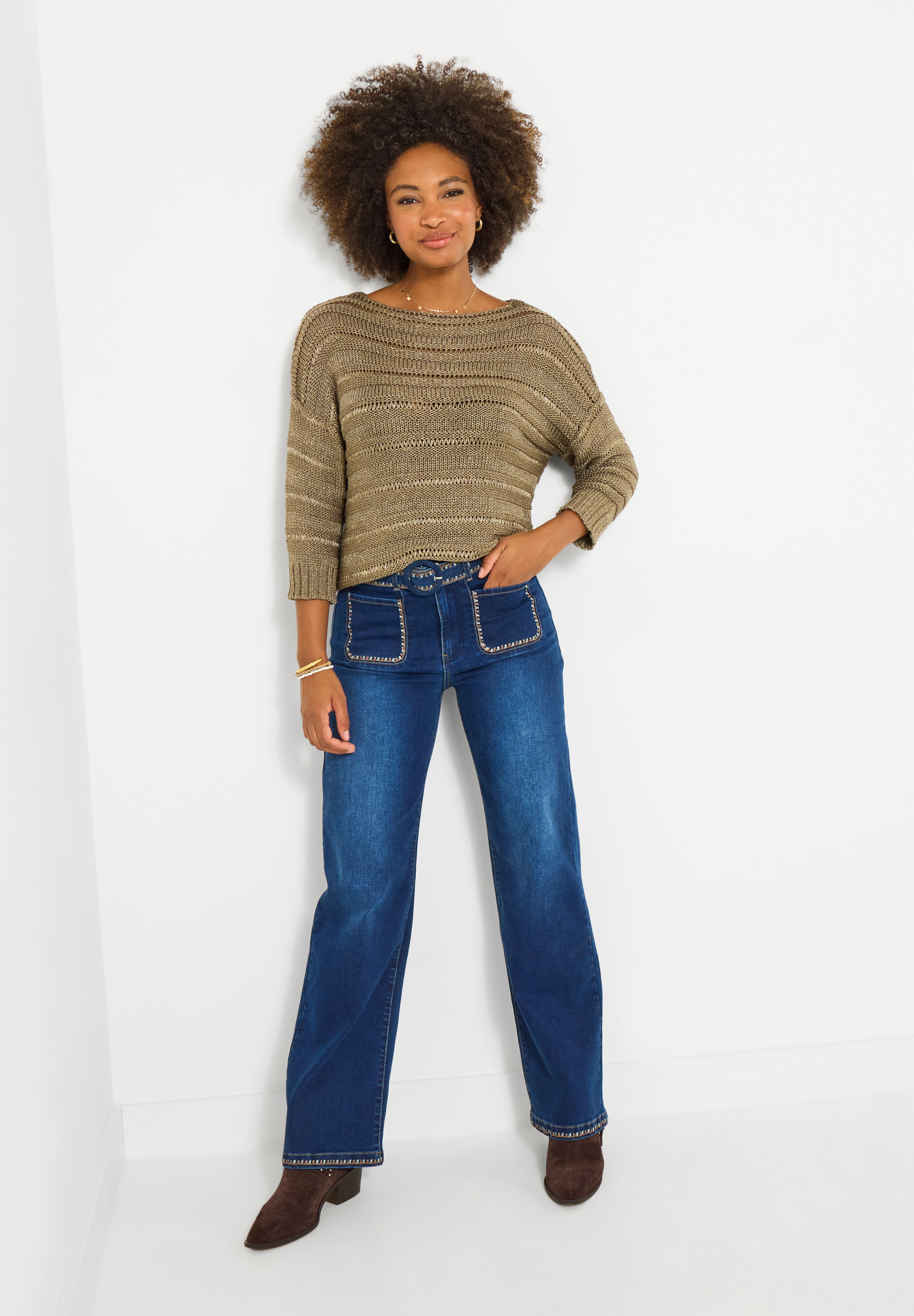 Metallic Crochet Boatneck Sweater, TAUPE METALLIC, on-hover image number 1