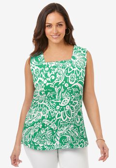 Stretch Cotton Square Neck Tank