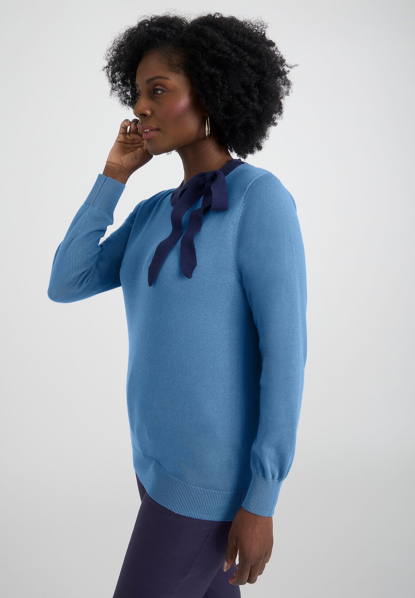 Tie-Neck Sweater, DUSTY INDIGO, alternate image number 3