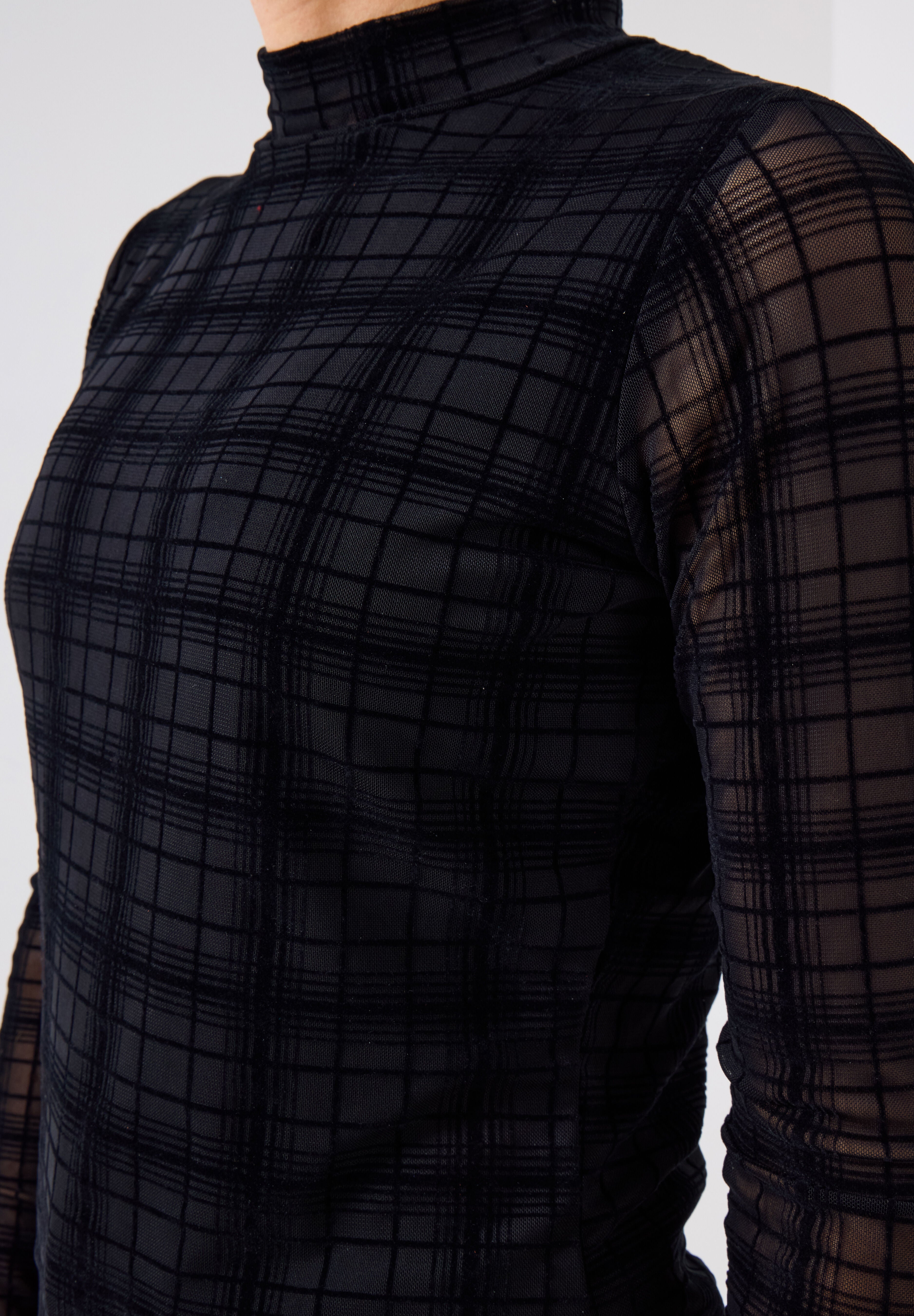 Burnout Plaid Mockneck Tee, BLACK BURNOUT PLAID, on-hover image number 1