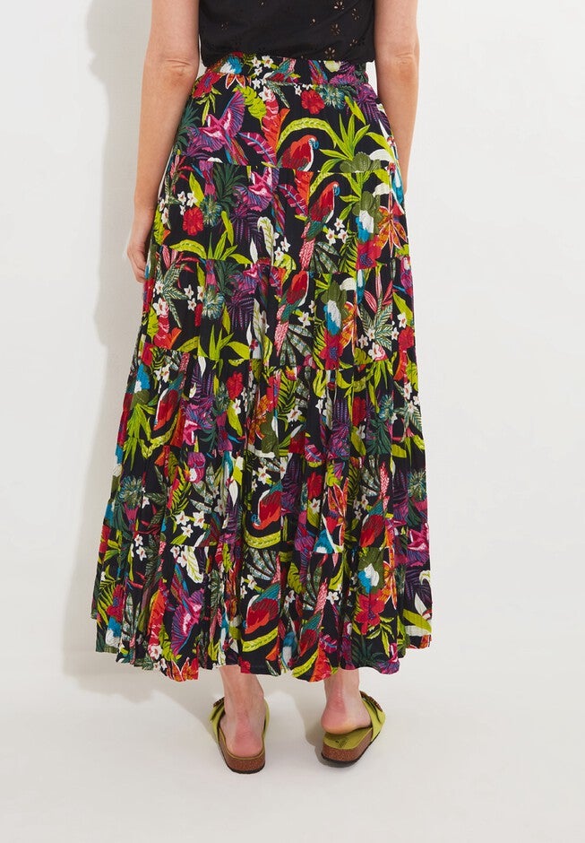Tiered Crinkle Maxi Skirt, MULTI TROPICAL, alternate image number null