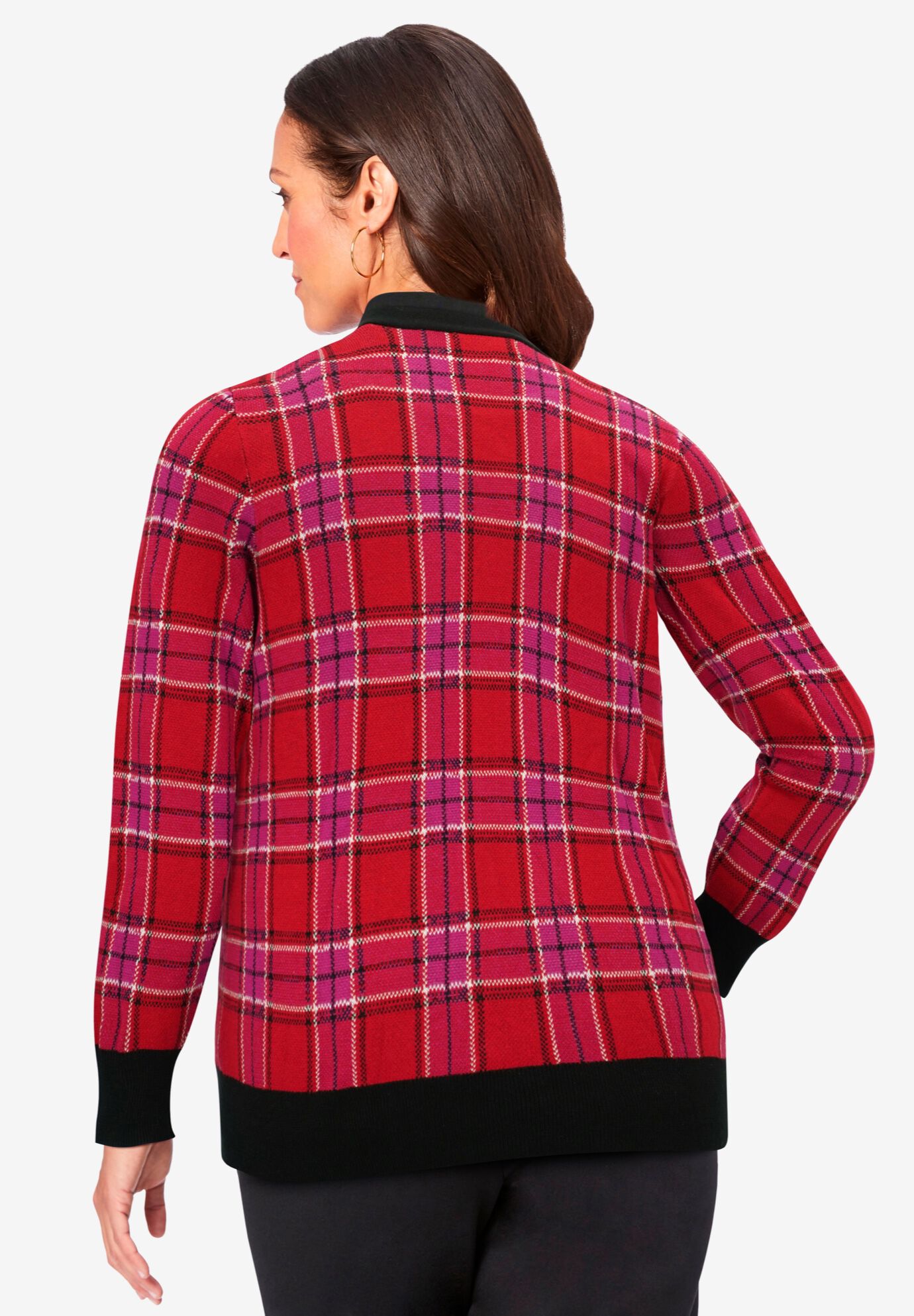 Plus Size V-Neck Cardigan Sweater 1X-3X, Green Multi Plaid | Woman Within