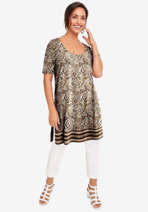 Mega Knit Tunic, NEUTRAL PAISLEY BORDER, hi-res image number null