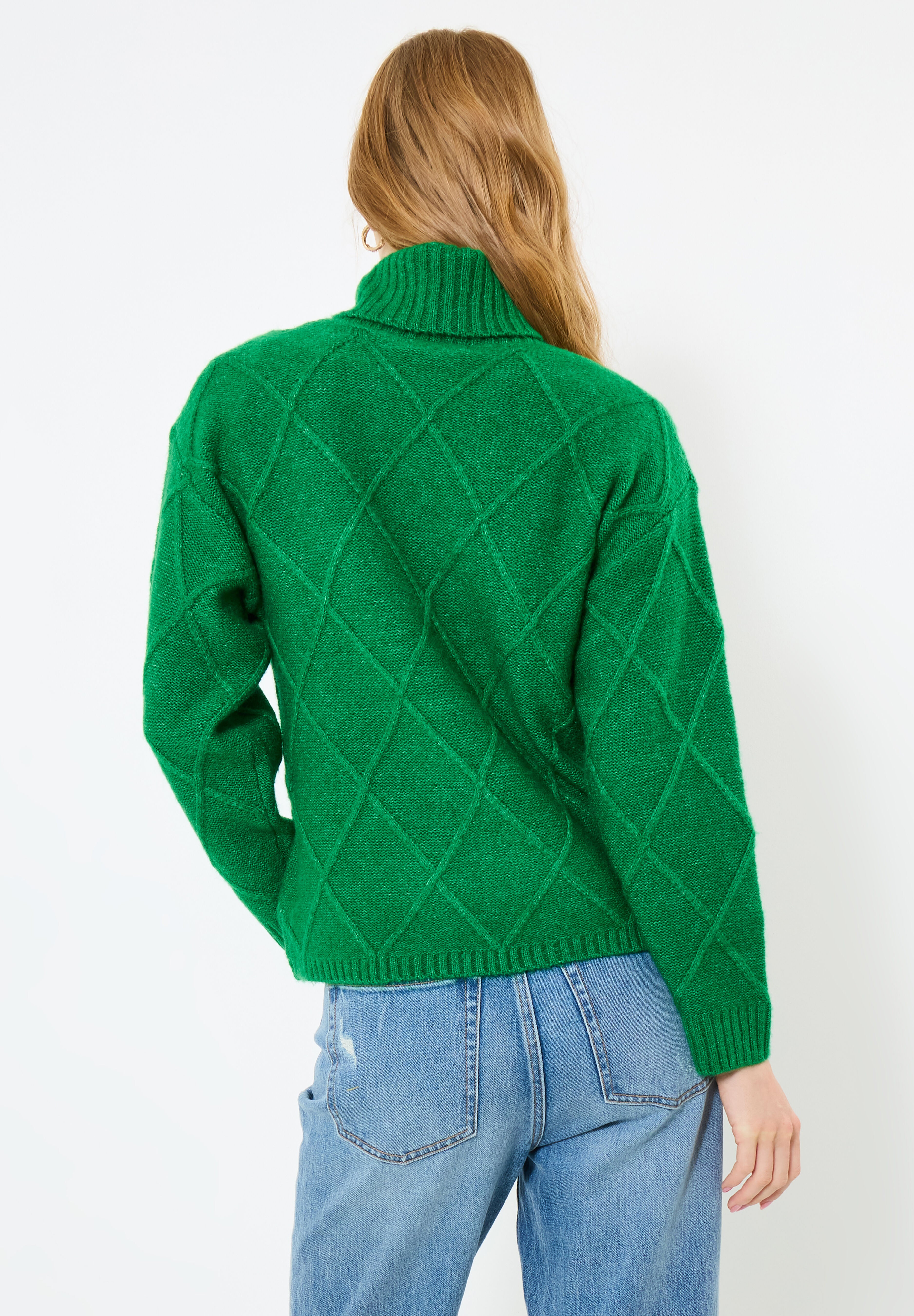 Cable Turtleneck, KELLY GREEN, alternate image number 2