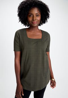 Stretch Cotton Square Neck Tunic