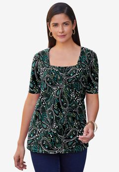 Stretch Cotton Square Neck Tee