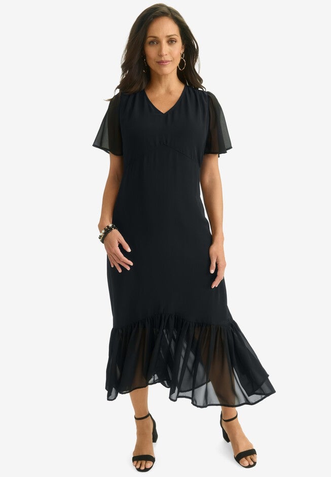 Georgette Flounce Hem Midi Dress | Woman Within Georgette Flounce Hem Midi Dress | Woman Within
