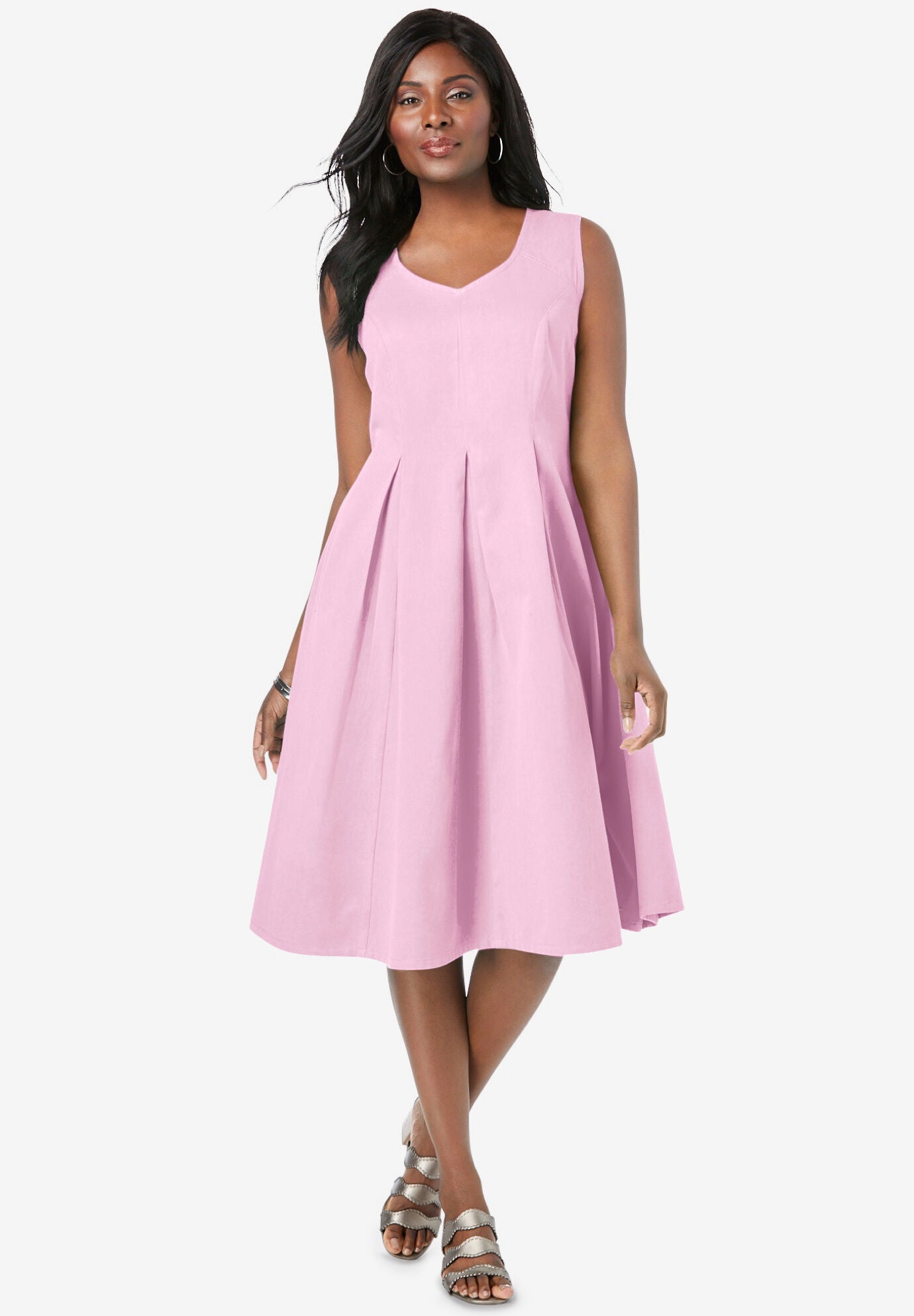 Woman within shop denim dress