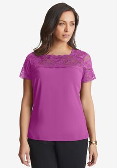 Stretch Lace Neckline Top