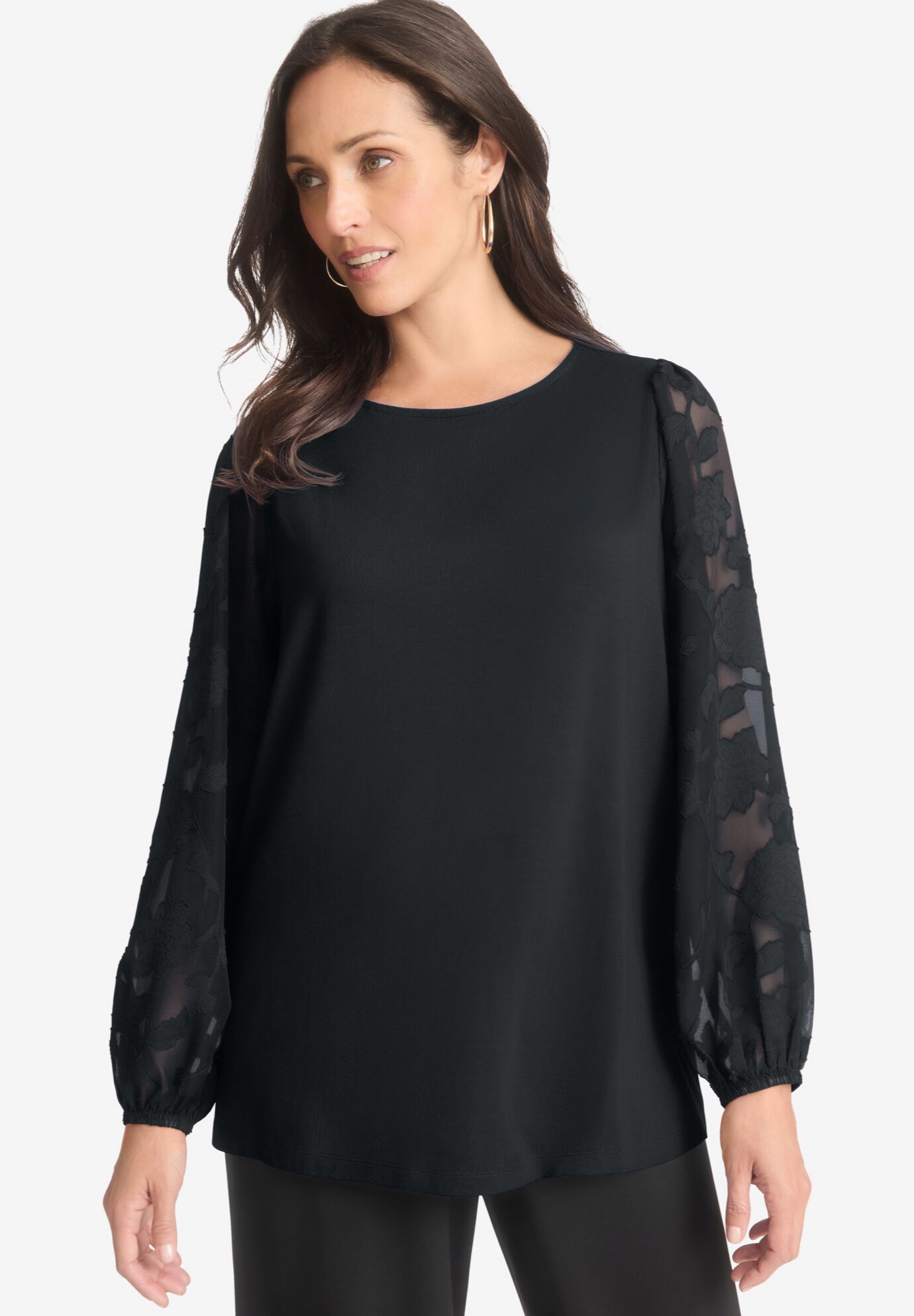 Mixed Media Top, BLACK, hi-res image number 0